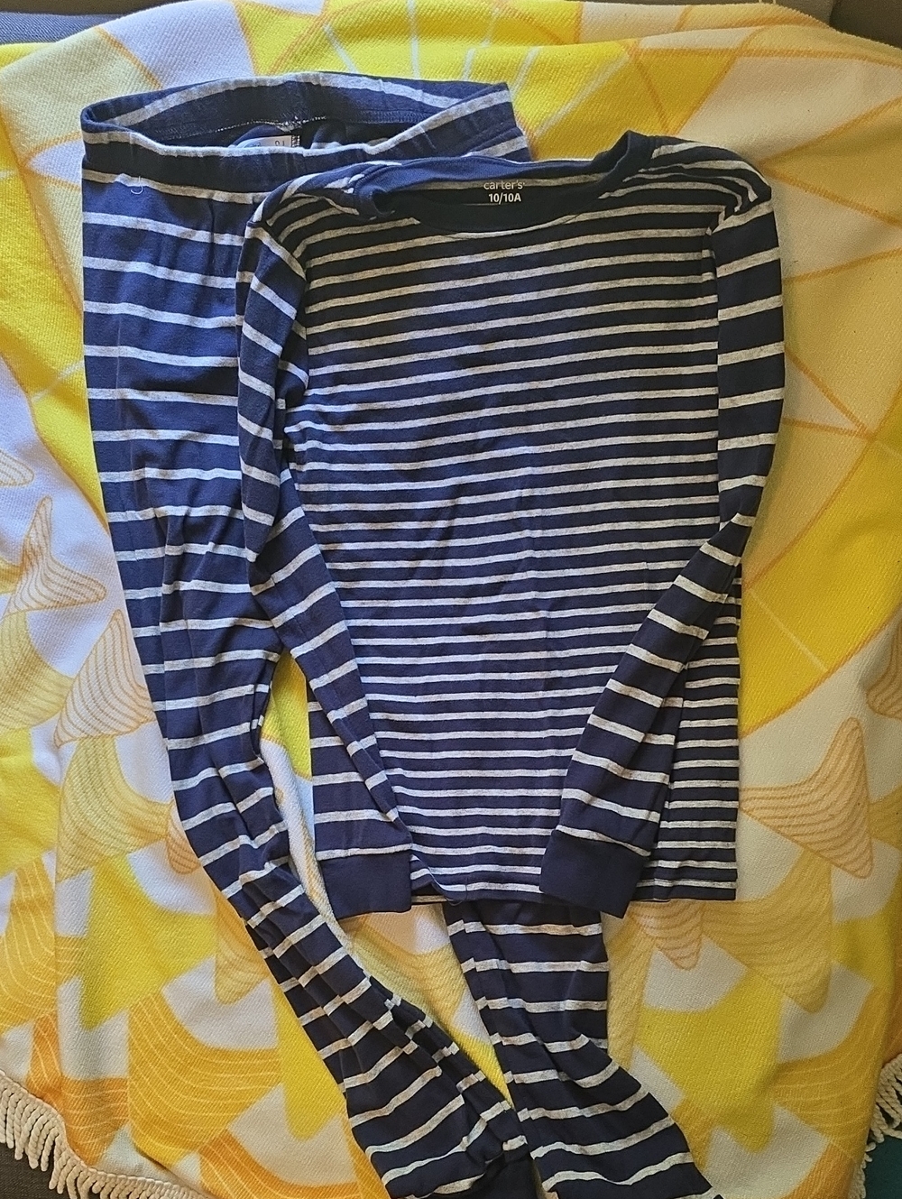 GUC- Carter's Navy and Gray  Striped Long-Sleeve Pajama Set, Size 10